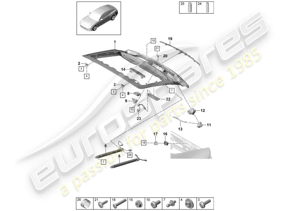 porsche panamera 971 (2020) rear trunk lid part diagram