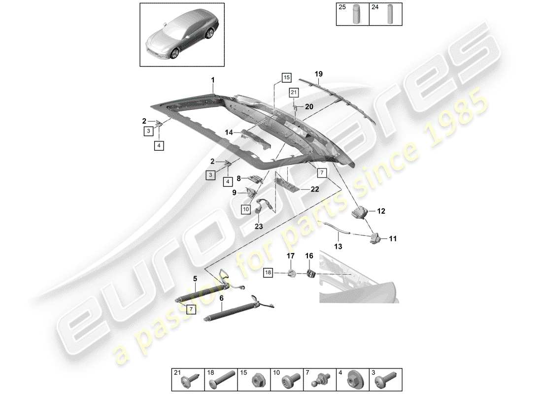 porsche panamera 971 (2019) rear trunk lid part diagram