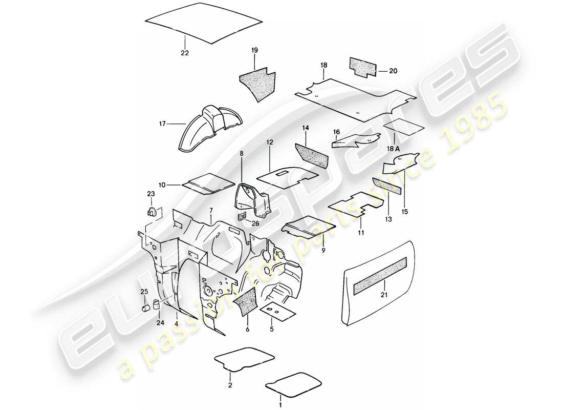 porsche 924s (1988) sound absorber part diagram