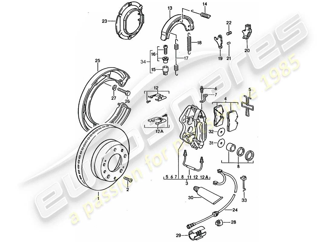 porsche 928 (1992) disc brakes part diagram