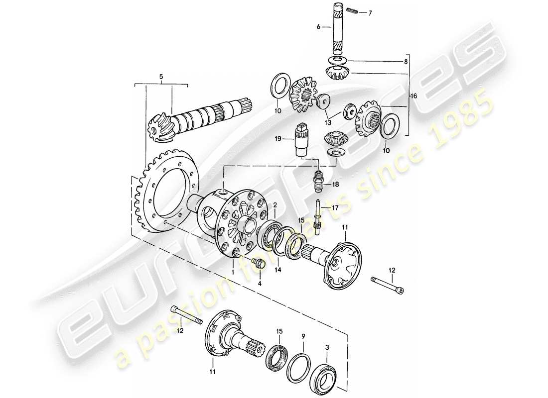 porsche 944 (1988) differential - manual gearbox part diagram