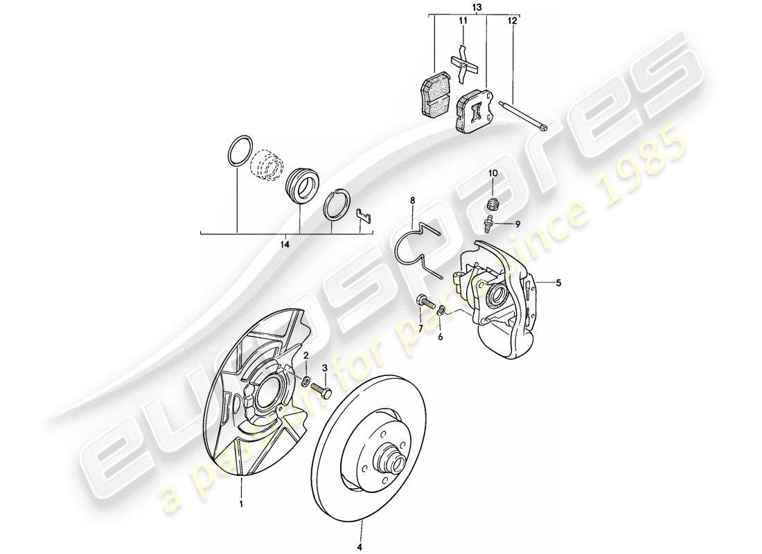 porsche 924 (1976) disc brakes - front axle part diagram