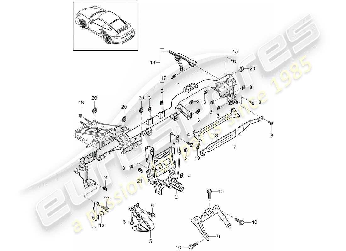 porsche 911 t/gt2rs (2013) retaining frame part diagram