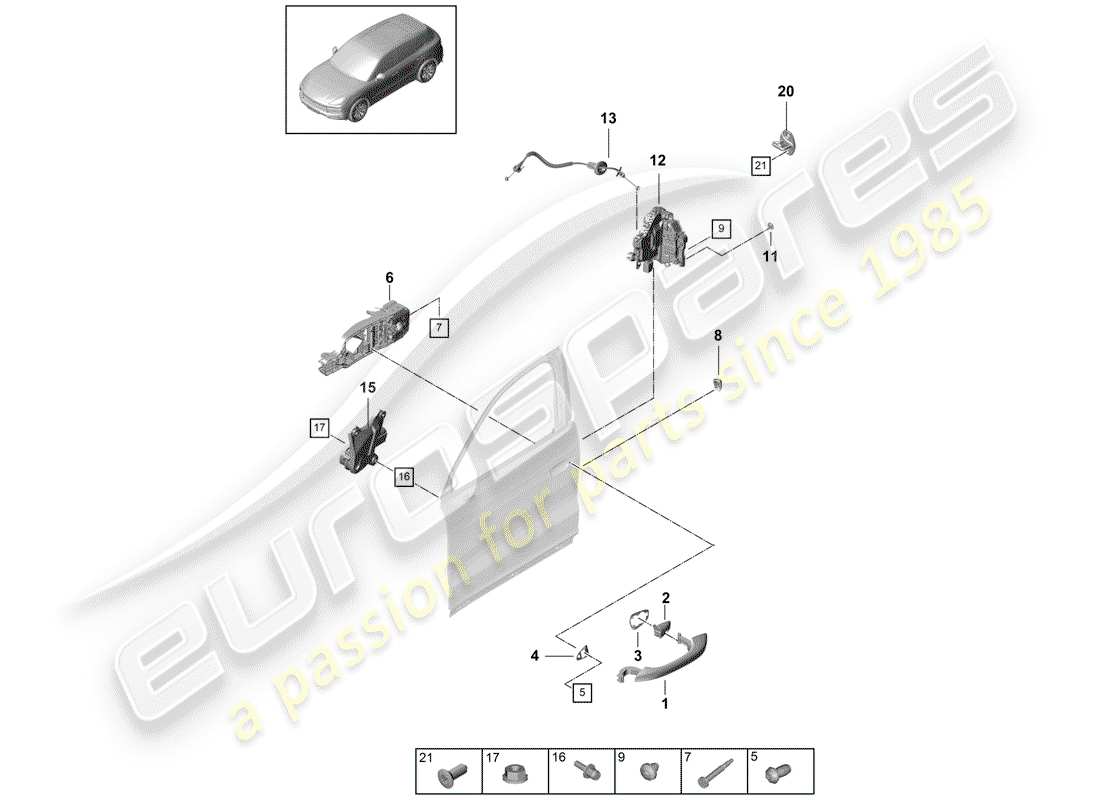 porsche cayenne e3 (2020) door handle, outer part diagram