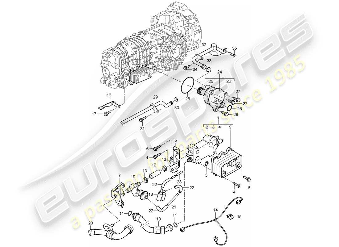 porsche 997 t/gt2 (2007) gear oil cooler part diagram