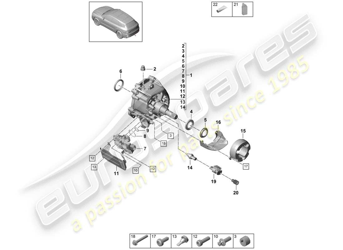 porsche cayenne e3 (2019) transfer box part diagram