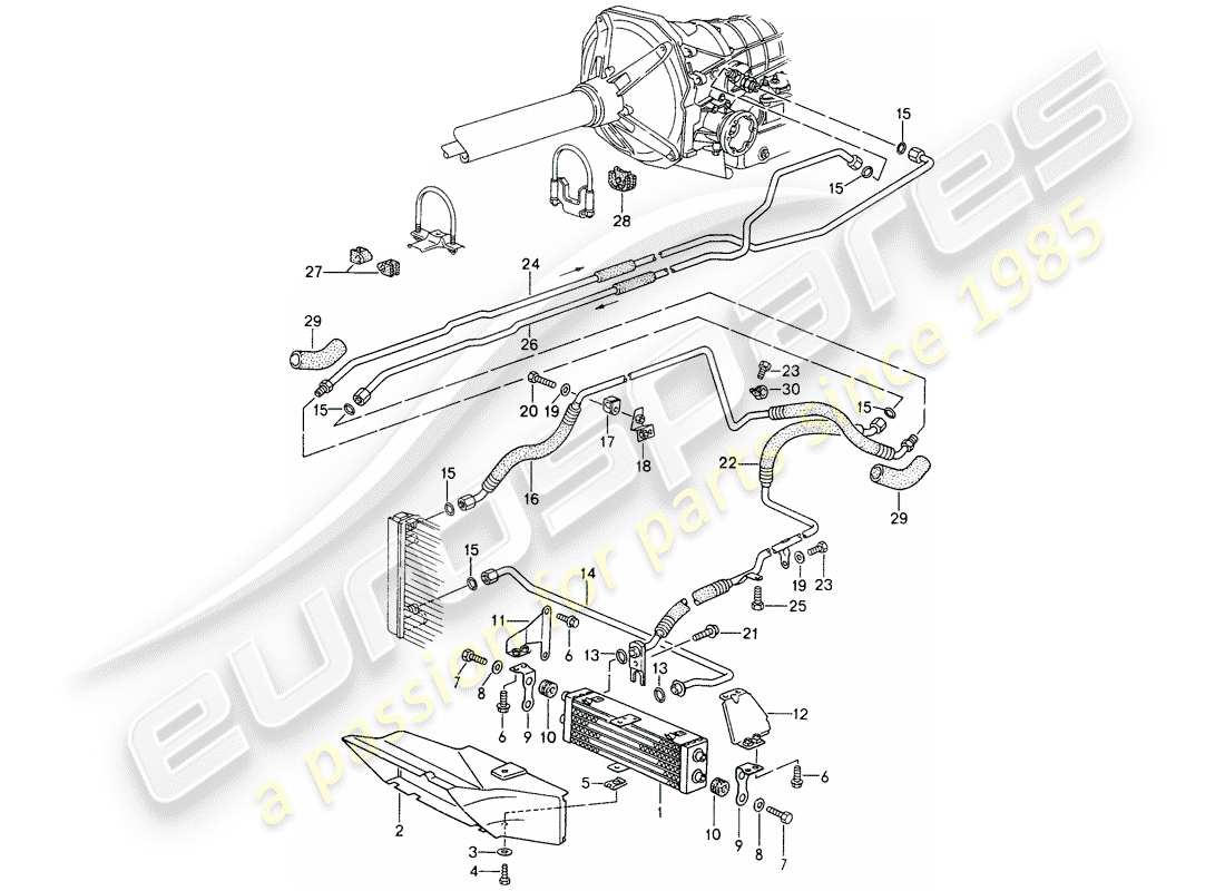 porsche 968 (1995) tiptronic - atf cooler - atf lines part diagram