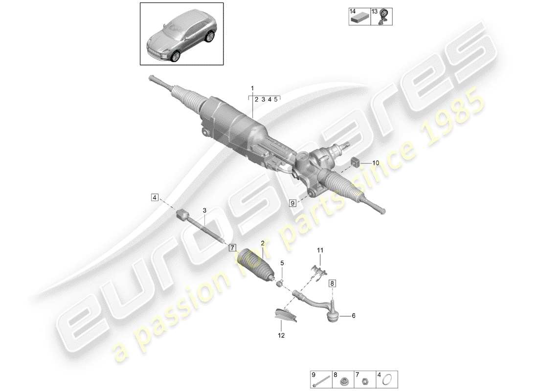 porsche macan (2019) steering gear part diagram