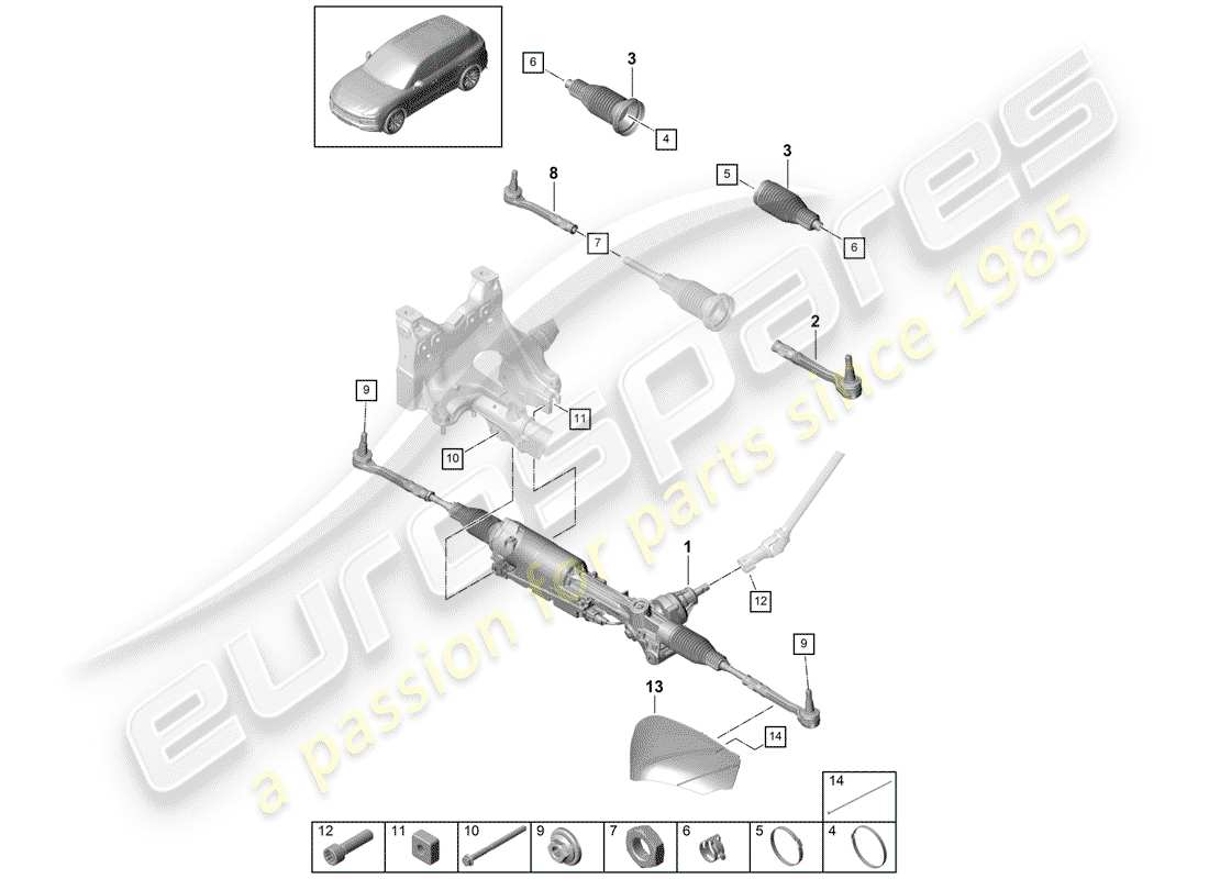 porsche cayenne e3 (2019) steering gear part diagram