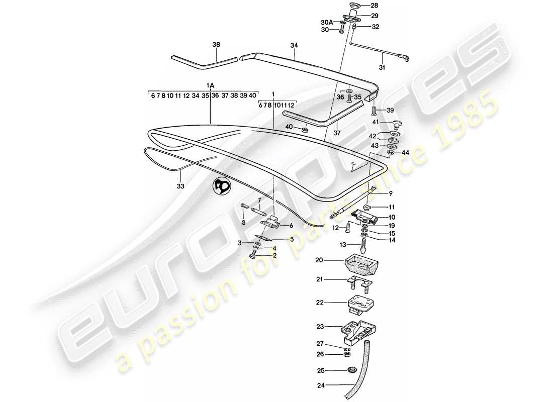 porsche 924 (1979) rear trunk lid - with: - rear window glass part diagram