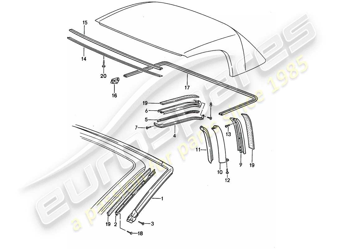 porsche 968 (1995) seal strip part diagram