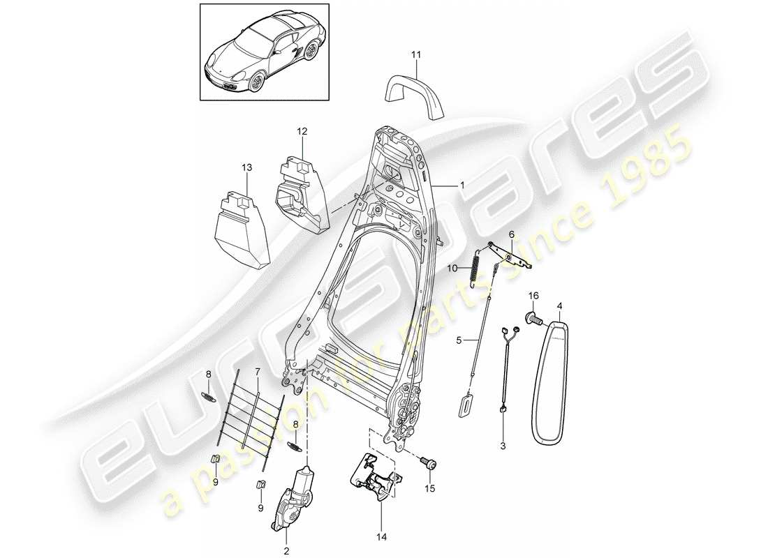 porsche cayman 987 (2011) backrest frame part diagram