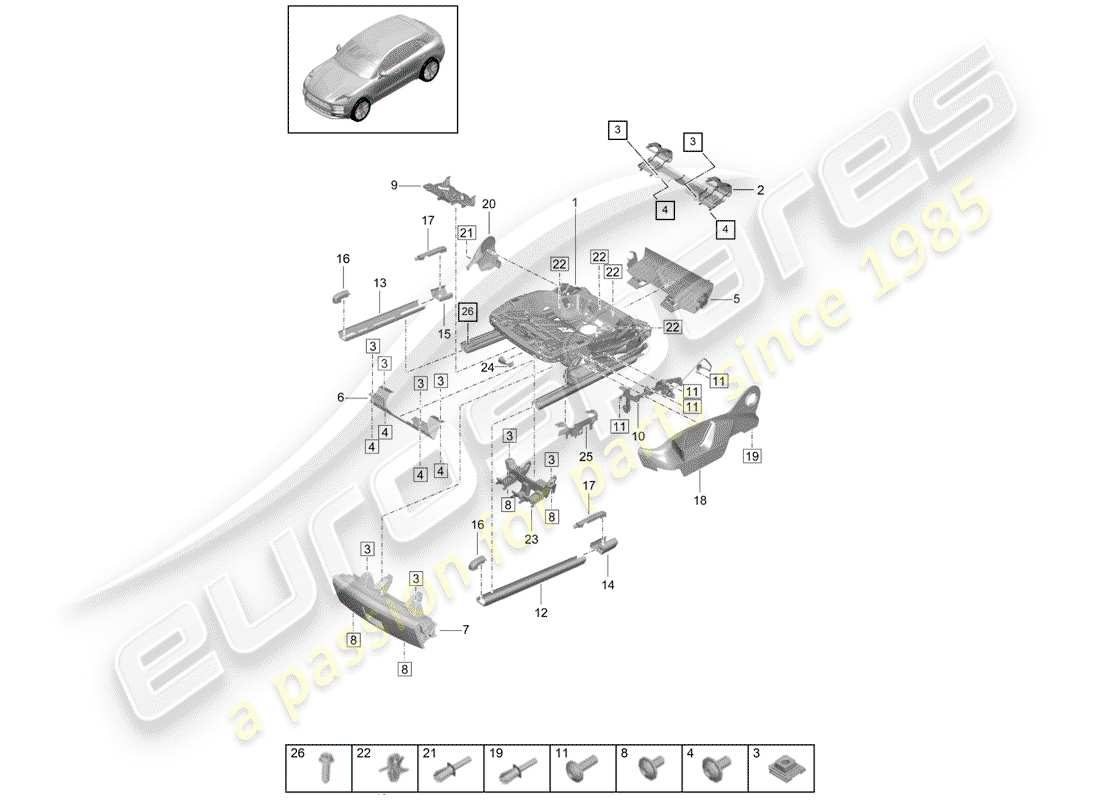 porsche macan (2019) frame for seat part diagram