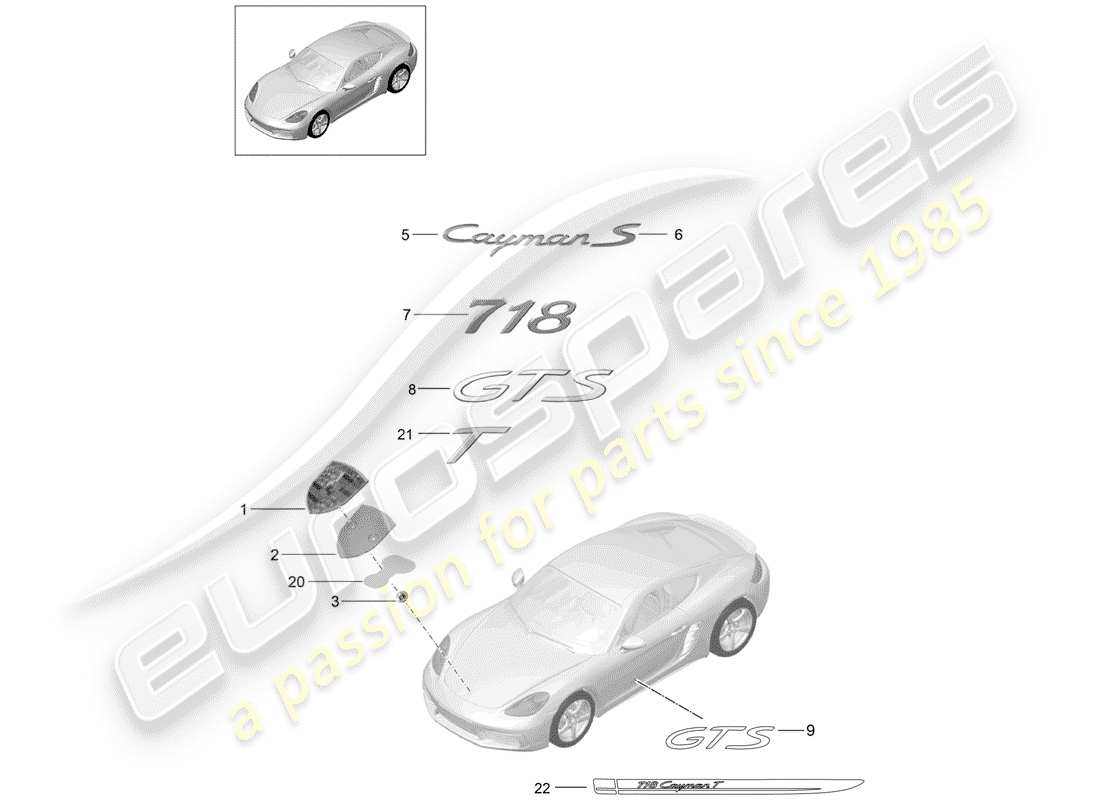 porsche 718 cayman (2018) moldings part diagram