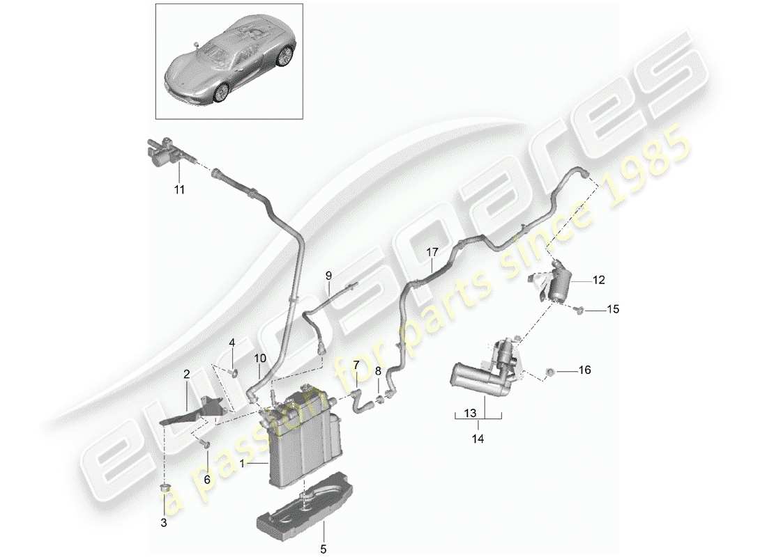 porsche 918 spyder (2015) evaporative emission canister part diagram