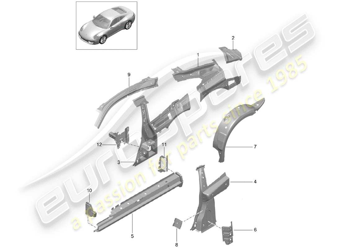 porsche 991 (2016) side panel part diagram