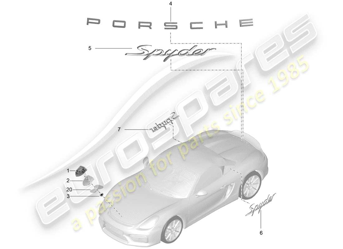 porsche boxster spyder (2016) nameplates part diagram