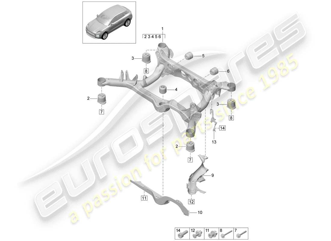 porsche macan (2019) sub-frame part diagram