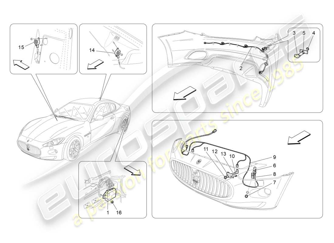 maserati granturismo (2014) parking sensors part diagram