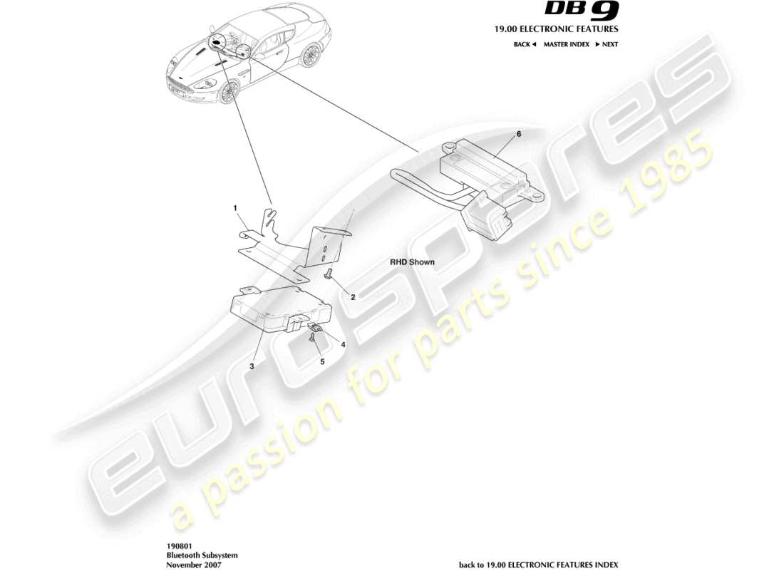 aston martin db9 (2007) bluetooth subsystem parts diagram