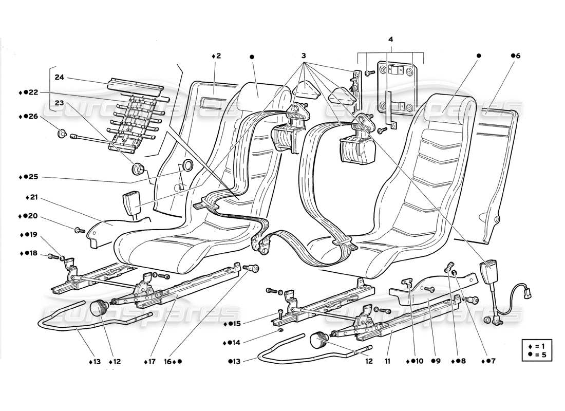 lamborghini diablo gt (1999) three-point seat belts part diagram