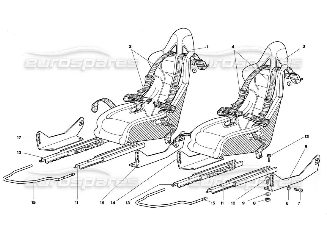 lamborghini diablo gt (1999) four-point seat belts part diagram