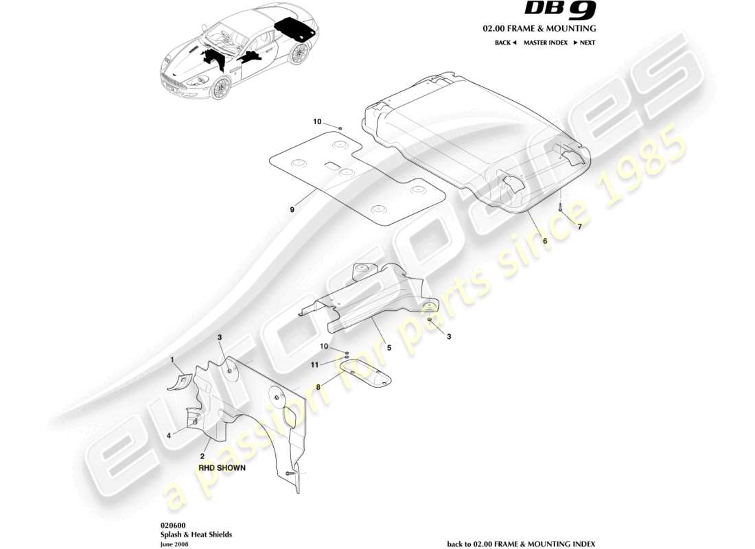 aston martin db9 (2012) splash & heat shields part diagram