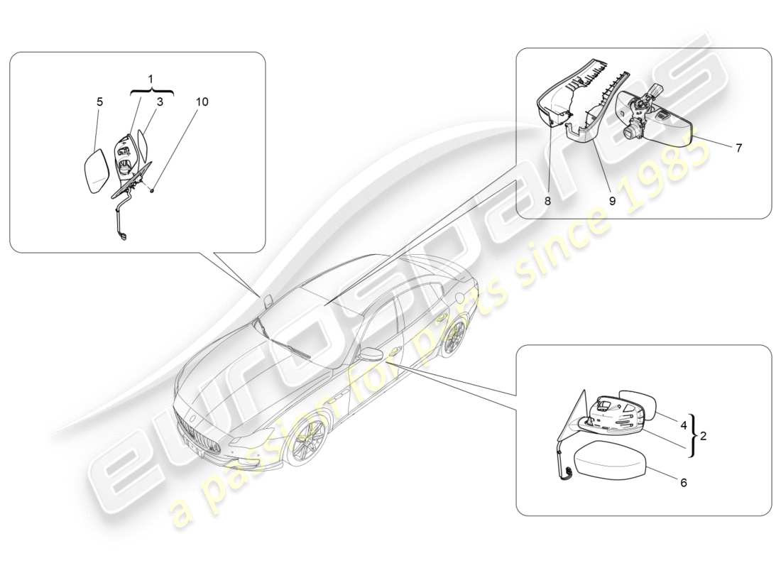 maserati qtp 3.0 bt v6 410hp (2014) internal and external rear-view mirrors part diagram