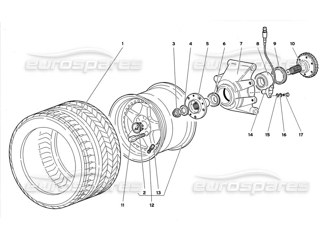 lamborghini diablo gt (1999) rear wheel and hub carrier part diagram