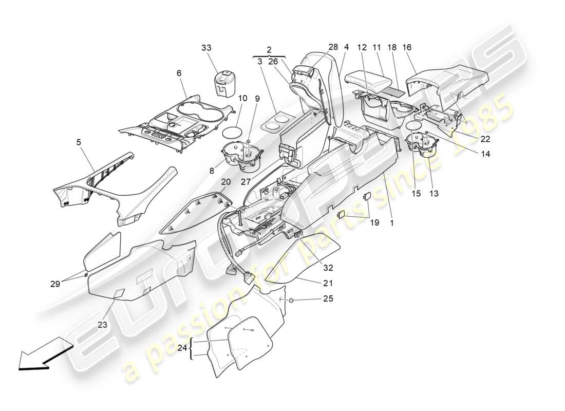 maserati granturismo s (2020) accessory console and centre console part diagram