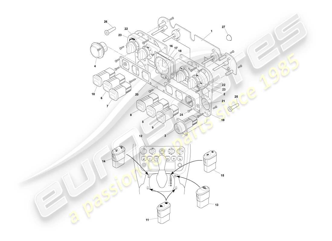 aston martin db7 vantage (2004) instruments & controls part diagram