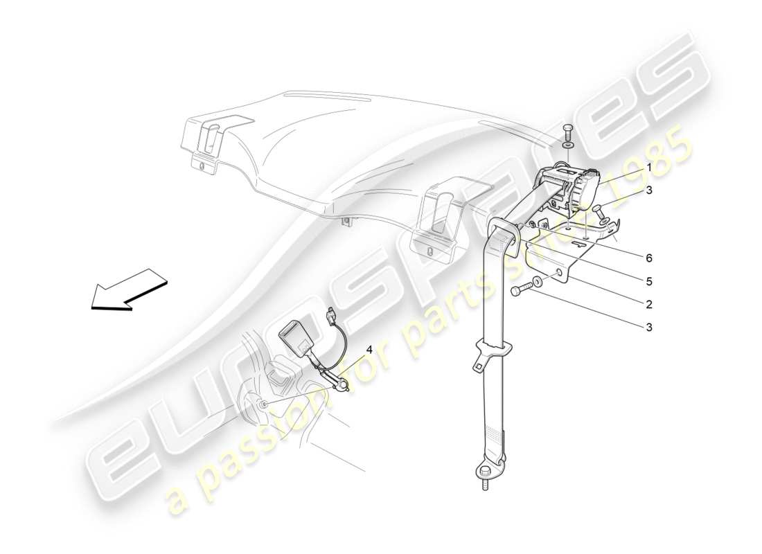 maserati granturismo (2009) rear seat belts part diagram