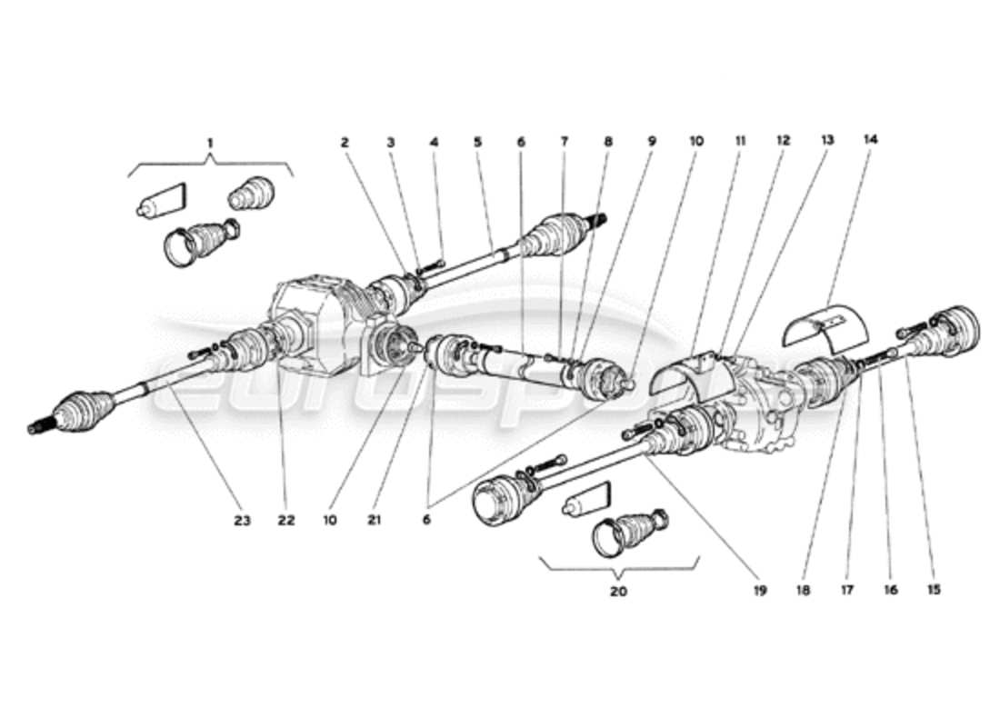 lamborghini diablo 6.0 (2001) axle shafts and propeller shaft part diagram