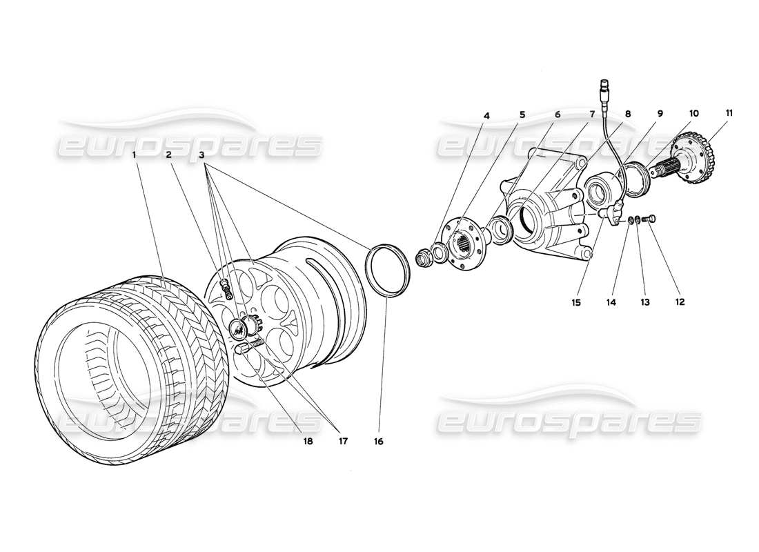 lamborghini diablo 6.0 (2001) rear wheel and hub carrier part diagram