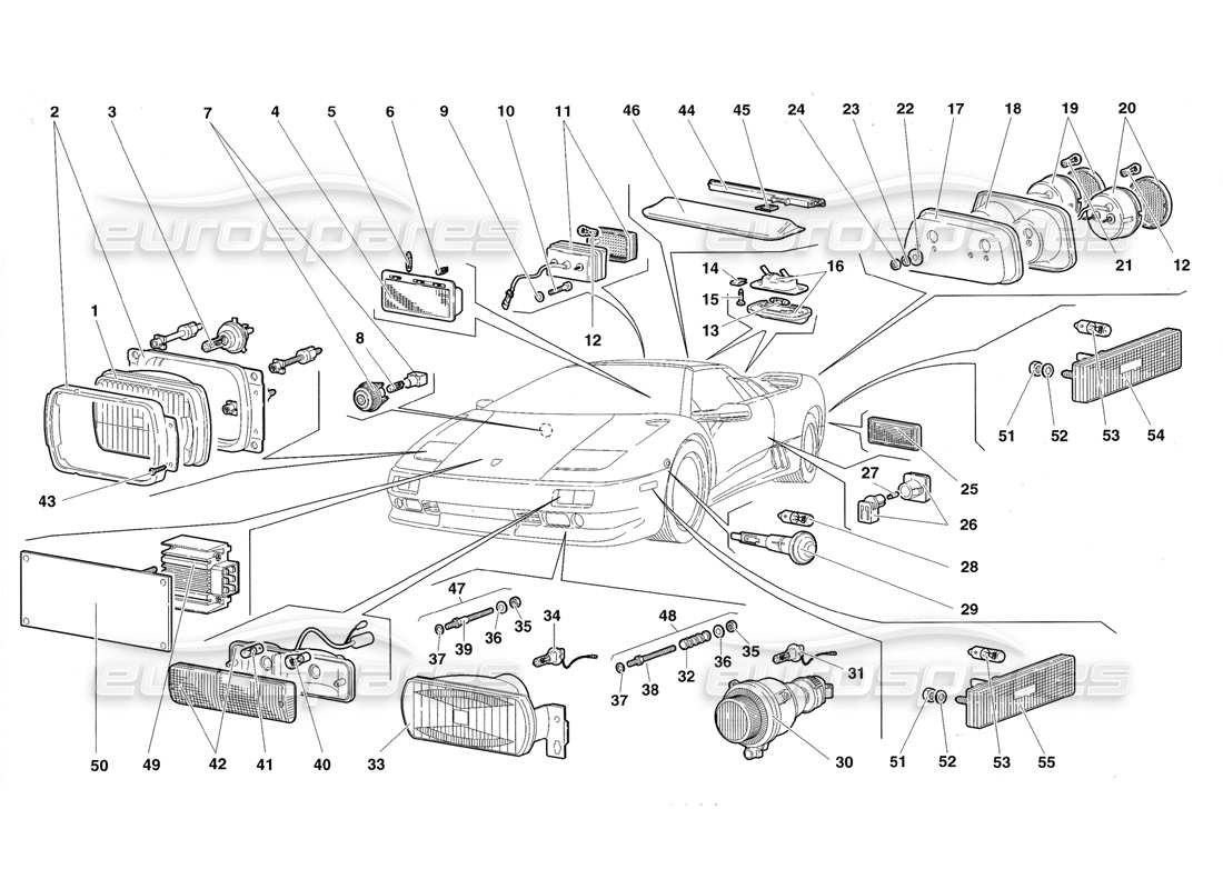 lamborghini diablo roadster (1998) lights part diagram