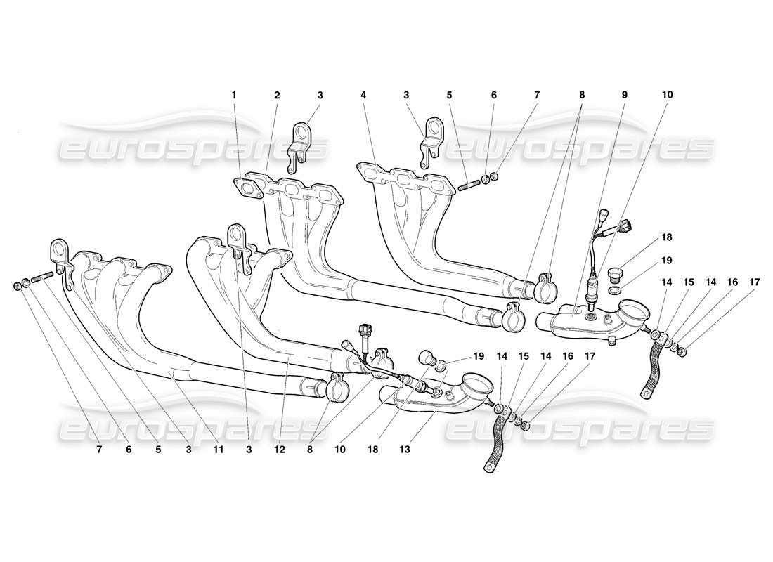 lamborghini diablo sv (1998) exhaust system part diagram