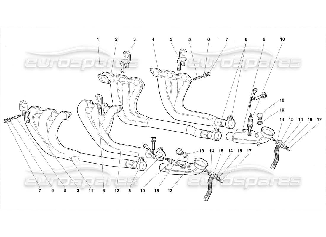 lamborghini diablo roadster (1998) exhaust system part diagram