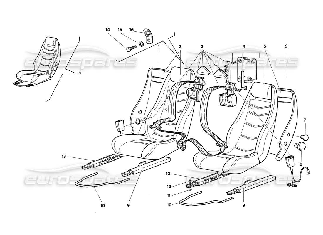 lamborghini diablo 6.0 (2001) seat and safety belts part diagram