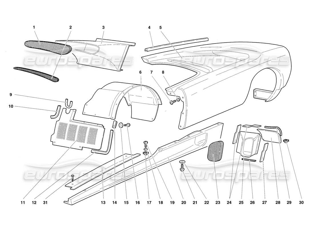 lamborghini diablo sv (1998) body elements - left flank part diagram