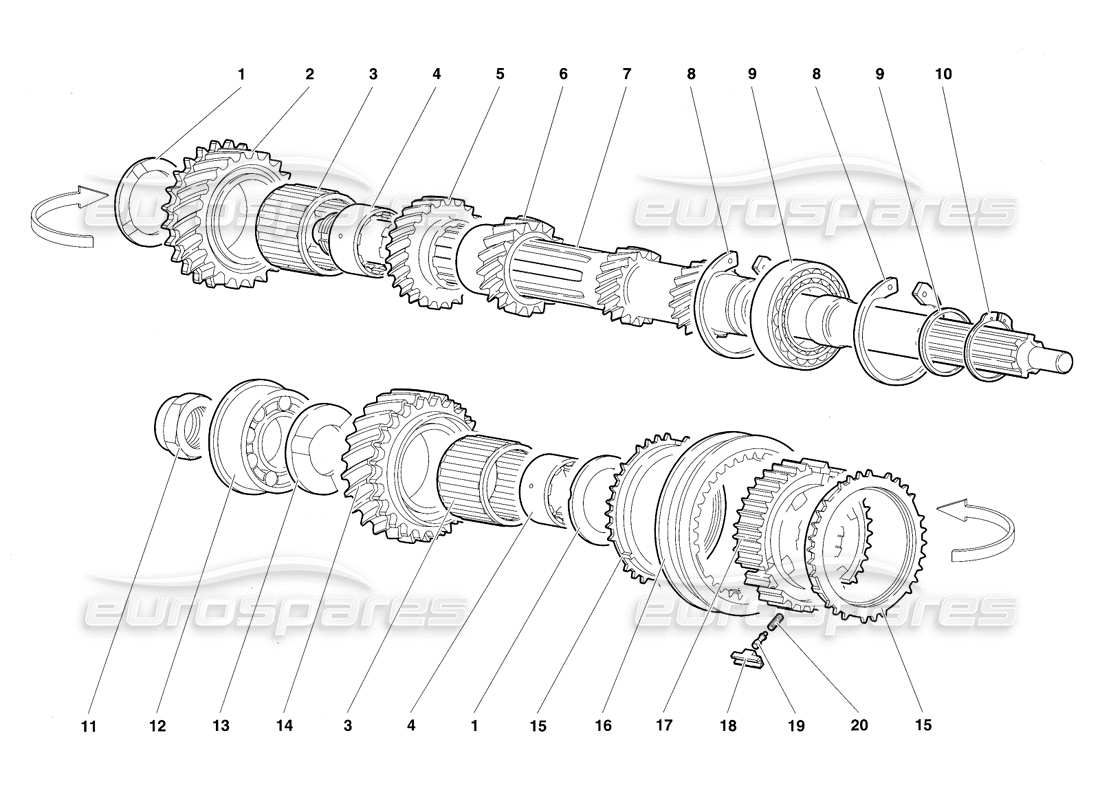 lamborghini diablo sv (1997) main shaft gears part diagram