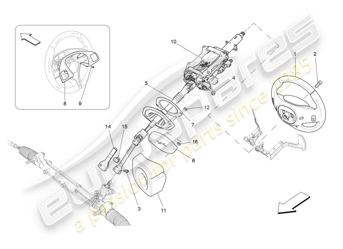 maserati qtp 3.0 bt v6 410hp (2014) steering column and steering wheel unit part diagram