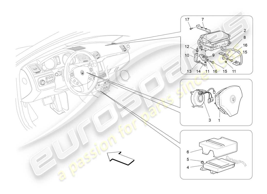 maserati granturismo (2009) front airbag system part diagram