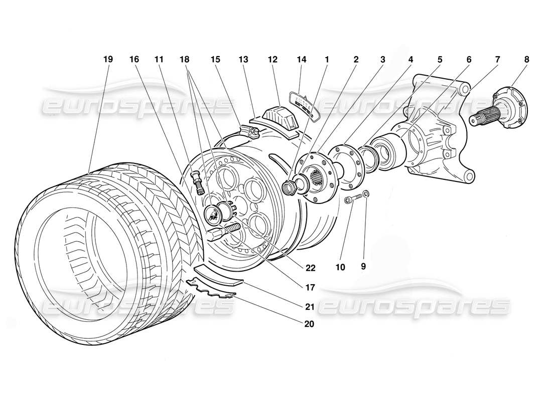 lamborghini diablo (1991) rear wheel and hub carrier part diagram