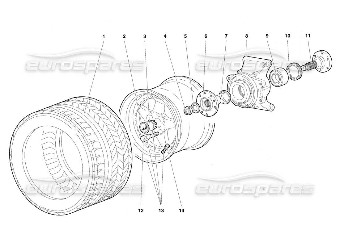 lamborghini diablo sv (1997) rear wheel and hub carrier part diagram