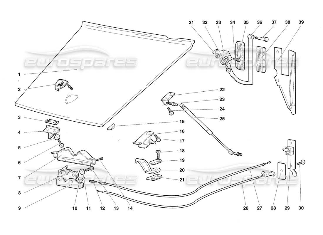 lamborghini diablo sv (1998) front hood part diagram