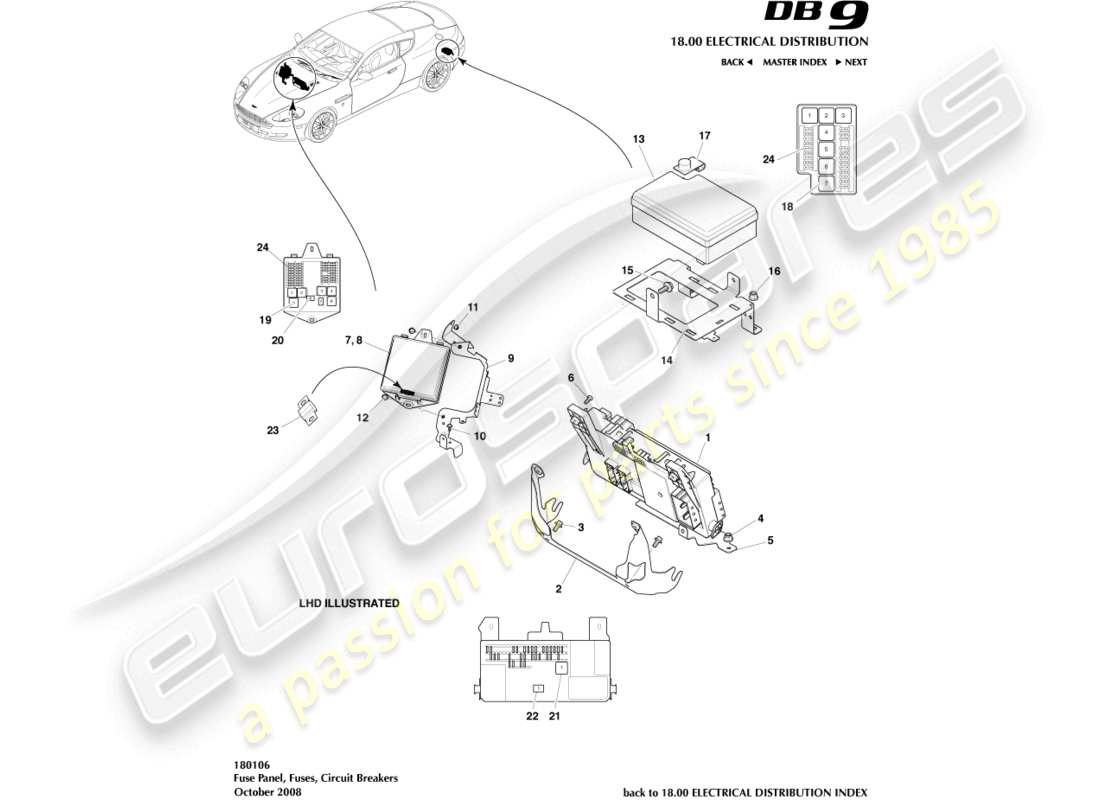 aston martin db9 (2012) fuse panels part diagram