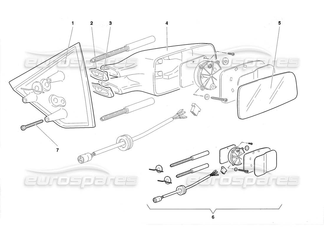 lamborghini diablo roadster (1998) external rear view mirrors part diagram