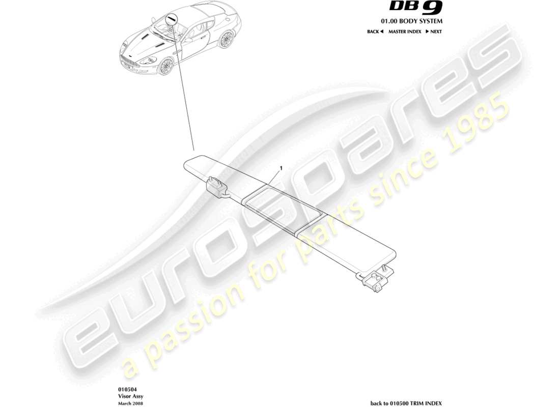 aston martin db9 (2012) sunvisor part diagram