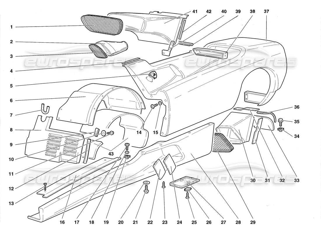 lamborghini diablo roadster (1998) coque elements - left flank part diagram