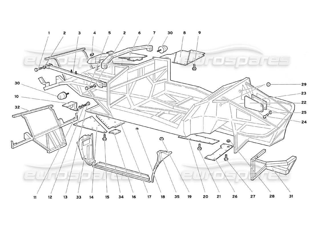 lamborghini diablo sv (1999) frame elements part diagram